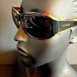 MISSONI MI50203 Black Multicolor Plastic Wrap Women's Sunglasses - AS IS